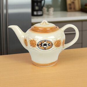 Vintage Porcelier Sunflower Teapot: Brown Medallion, Collectible Kitchenware